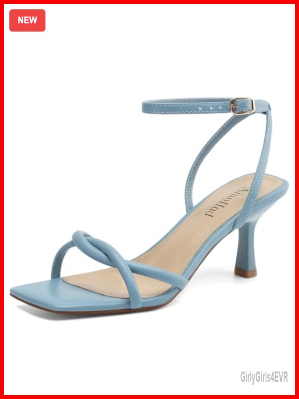 AIUNIIND Women's Kitten Heel Sandals Strappy Square Open Toe Faux Leather